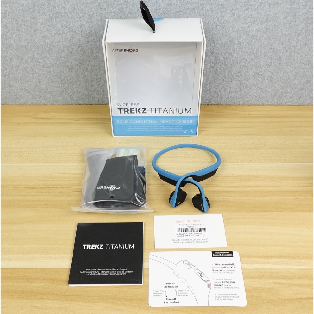 AfterShokz Titanium Over the Ear Bone Conduction Headphones Ocean Blue Active OB